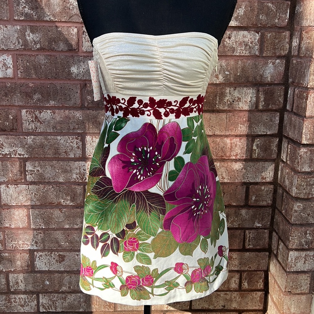 #1042 NWT Free People Lost in Paradise Floral Velvet Flocked Mini Dress Size 2 - Picture 2 of 11